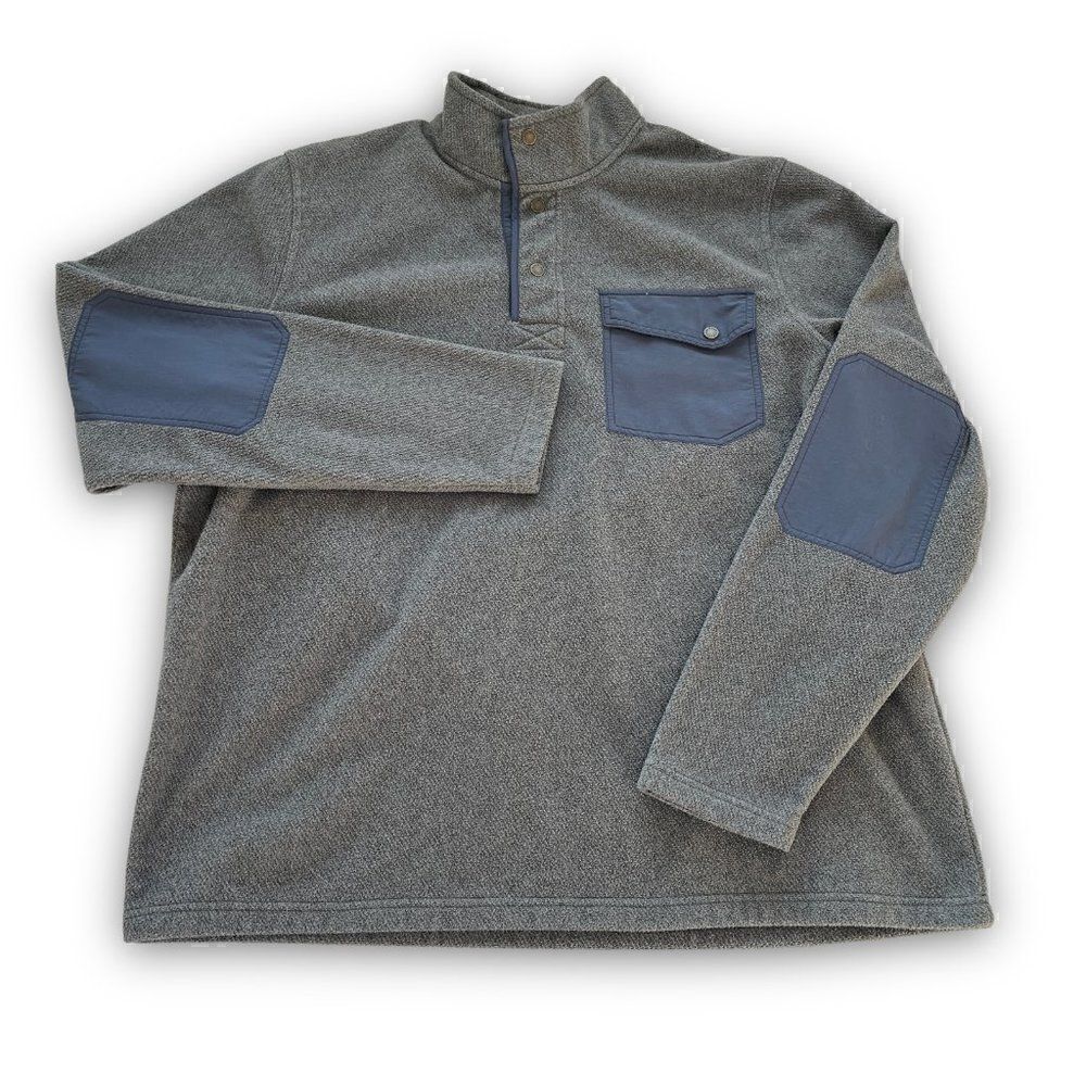 LL Bean Snap T Fleece Sweater XL Tall Men Gray Elbow Patch Pocket Soft Warm